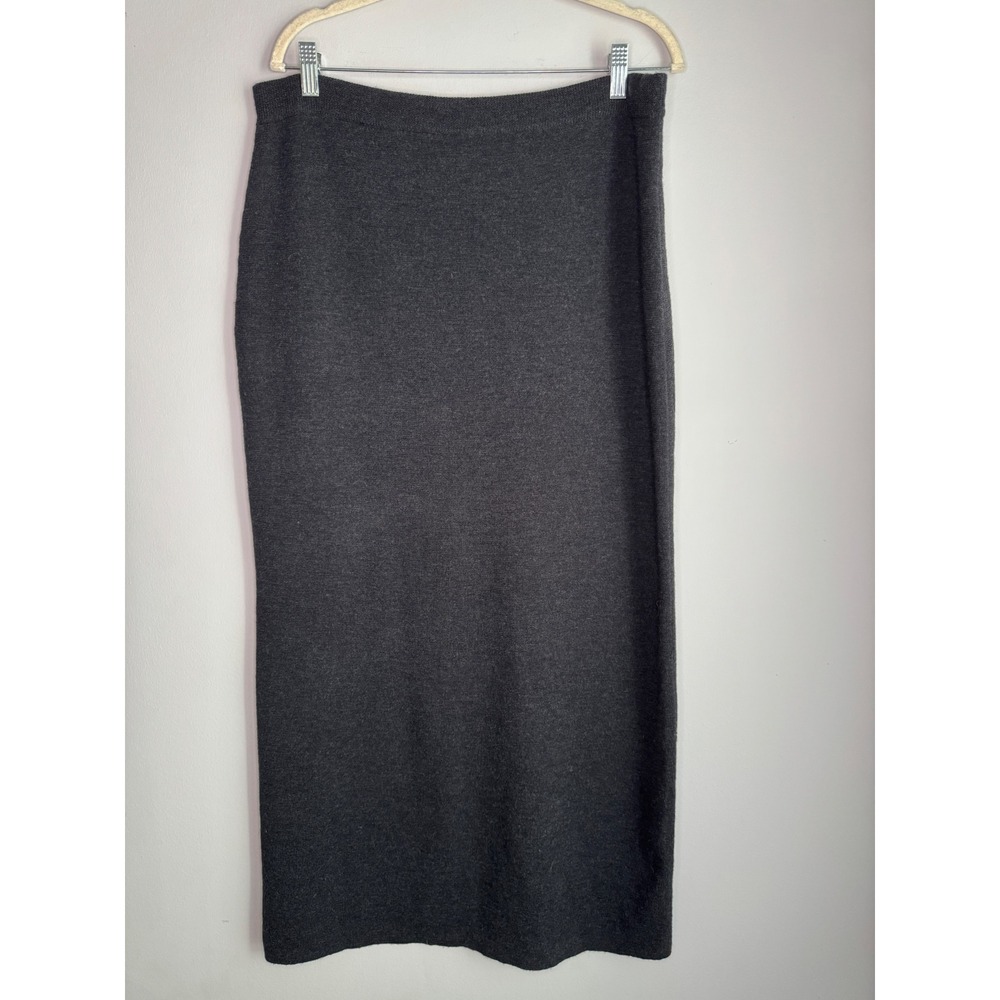 Eileen Fisher 100% Merino Wool Knit Maxi Skirt Charcoal Gray Italian Yarn L
